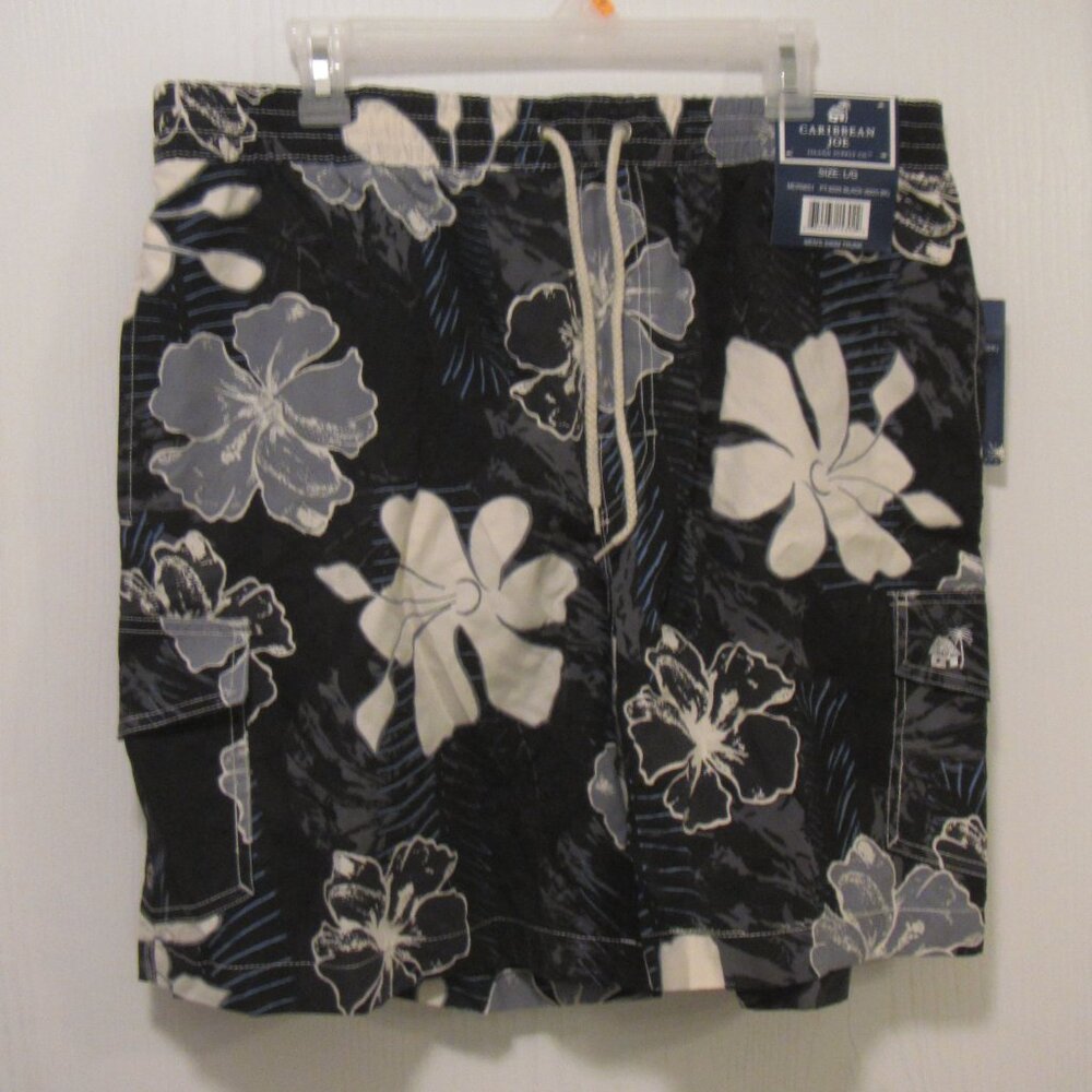 Men's Caribbean Joe Hawaiian Floral Tropical Swimwear Swim Trunks Board Shorts L